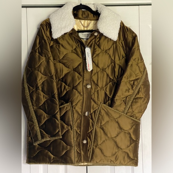 NWT J Crew x Primaloft Quilted Cocoon Jacket heavy satin with removable collar - Picture 2 of 12